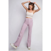 Cotton Stretch Twill Double Button Up Flared Pants Dusty Lavender-Pants-Rae Mode-S-Urbanheer