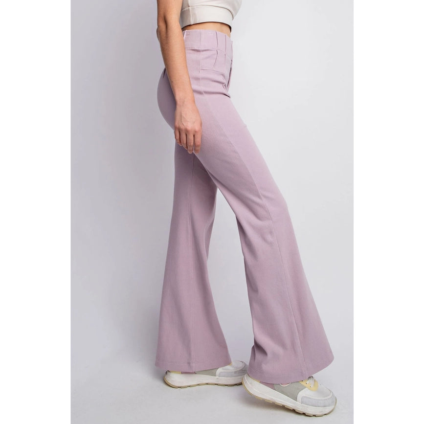 Cotton Stretch Twill Double Button Up Flared Pants Dusty Lavender-Pants-Rae Mode-S-Urbanheer