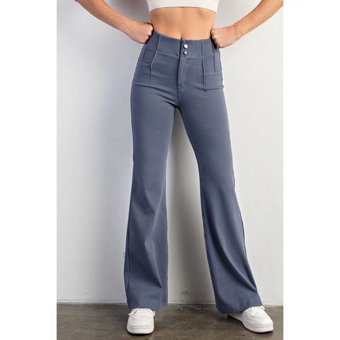 Cotton Stretch Twill Double Button Up Flared Pants Mineral-Pants-Rae Mode-S-Urbanheer