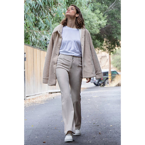 Cotton Stretch Twill Double Button Up Flared Pants Stone-Pants-Rae Mode-S-Urbanheer