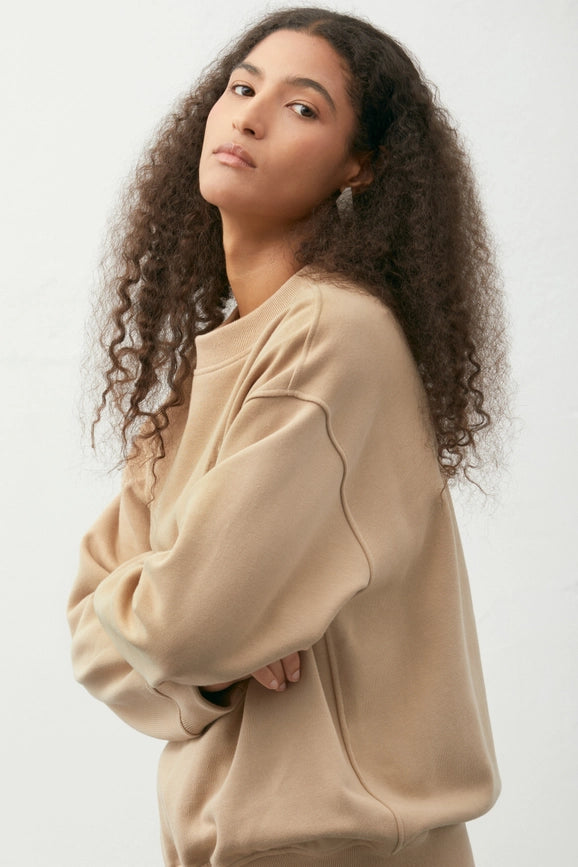 Cotton Sweatshirt Beige-Sweatshirt-A LINE-XXS/XS-Beige-Urbanheer