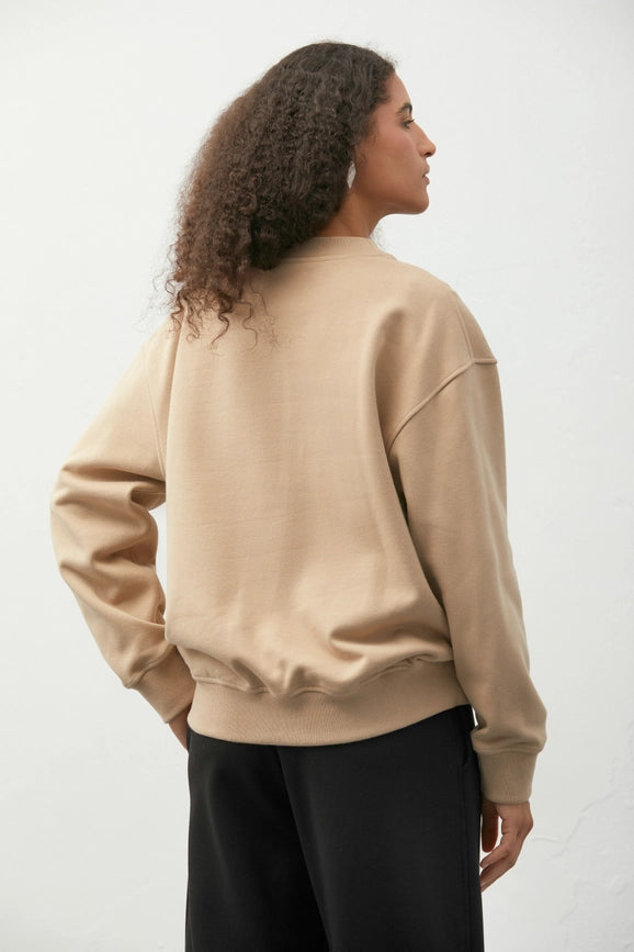 Cotton Sweatshirt Beige-Sweatshirt-A LINE-XXS/XS-Beige-Urbanheer