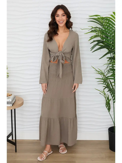 Cotton Tie Front Top Mocha-Top-MILIO MILANO-XS-Mocha-Urbanheer