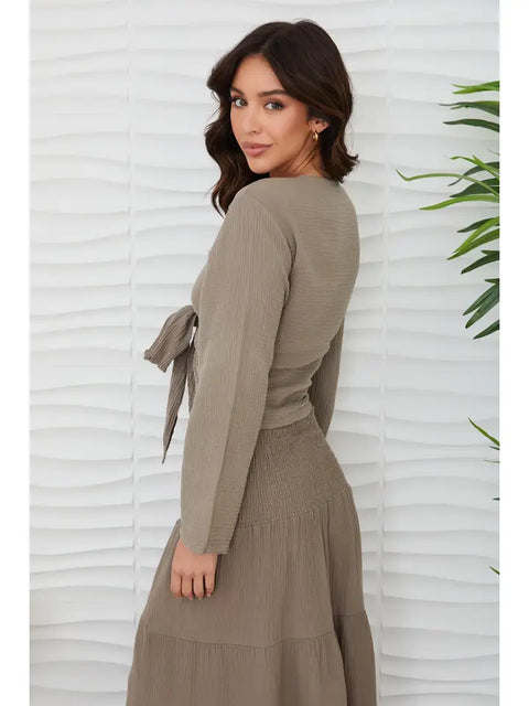 Cotton Tie Front Top Mocha-Top-MILIO MILANO-XS-Mocha-Urbanheer