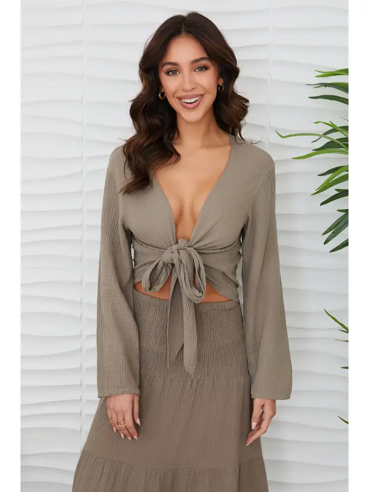 Cotton Tie Front Top Mocha-Top-MILIO MILANO-XS-Mocha-Urbanheer