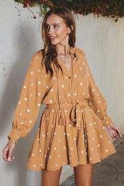 Cotton Tie Waist Mini Dress Camel-Dress-Dress Forum-S-CAMEL-Urbanheer