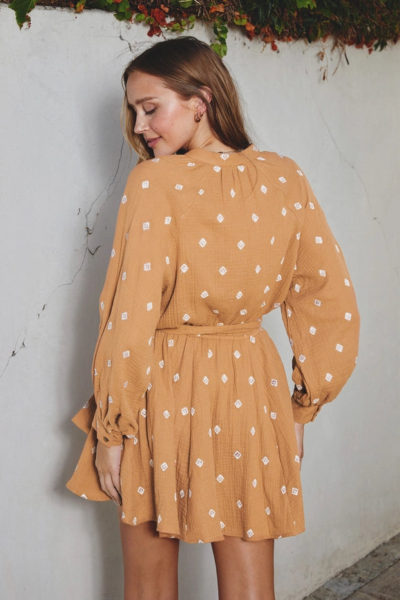 Cotton Tie Waist Mini Dress Camel-Dress-Dress Forum-S-CAMEL-Urbanheer