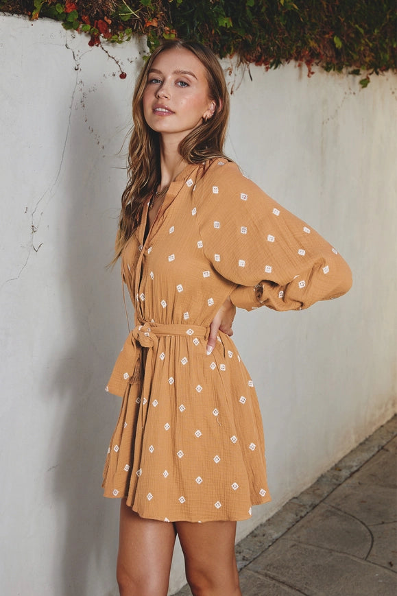 Cotton Tie Waist Mini Dress Camel-Dress-Dress Forum-S-CAMEL-Urbanheer