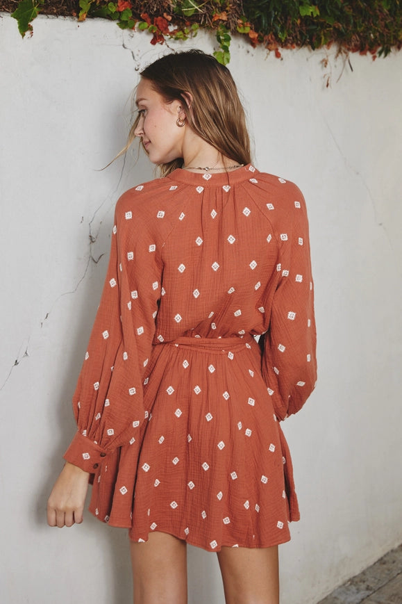 Cotton Tie Waist Mini Dress Raw Sienna-Dress-Dress Forum-S-RAW SIENNA-Urbanheer
