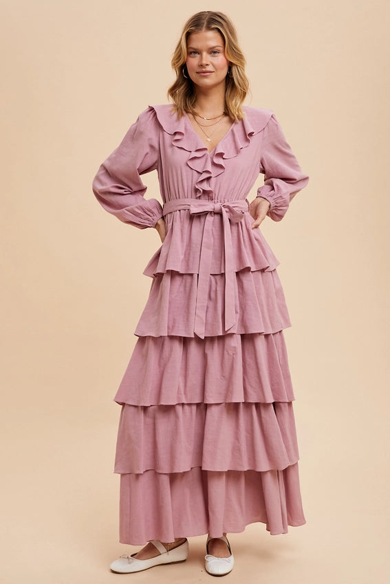 Cotton Tiered Ruffle Maxi Dress DESERT FLOWER-Dress-In Loom-S-DESERT FLOWER-Urbanheer
