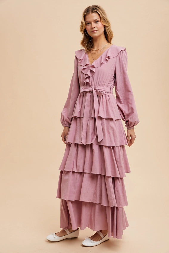 Cotton Tiered Ruffle Maxi Dress DESERT FLOWER-Dress-In Loom-S-DESERT FLOWER-Urbanheer