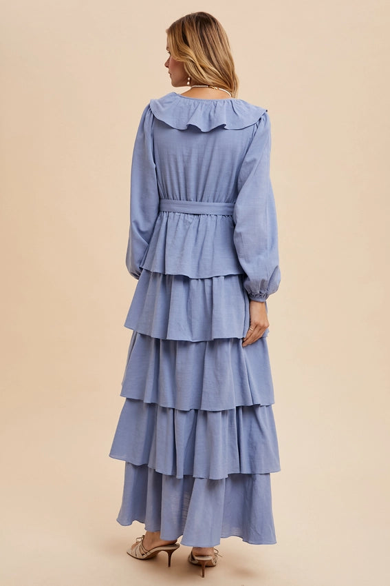 Cotton Tiered Ruffle Maxi Dress ELEMENTAL BLUE-Dress-In Loom-S-ELEMENTAL BLUE-Urbanheer
