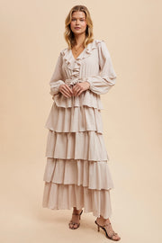 Cotton Tiered Ruffle Maxi Dress LINEN-Dress-In Loom-S-LINEN-Urbanheer