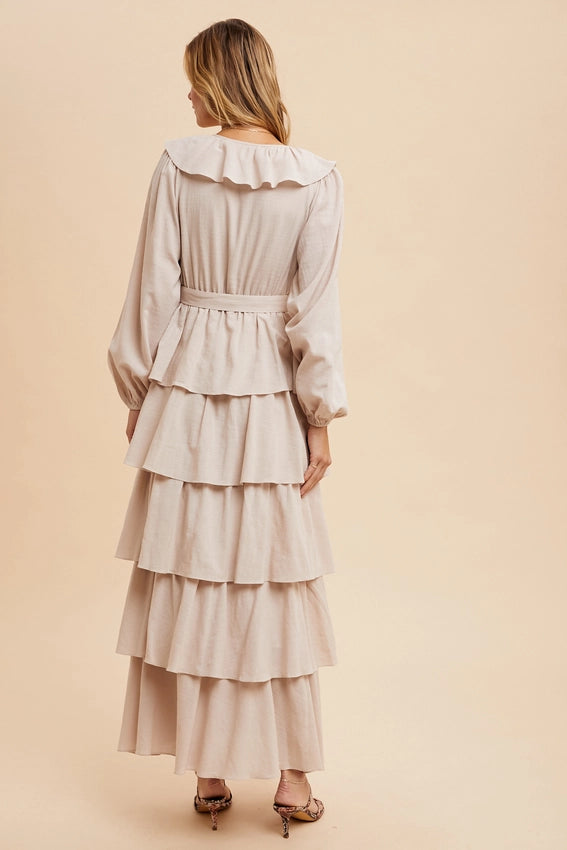 Cotton Tiered Ruffle Maxi Dress LINEN-Dress-In Loom-S-LINEN-Urbanheer
