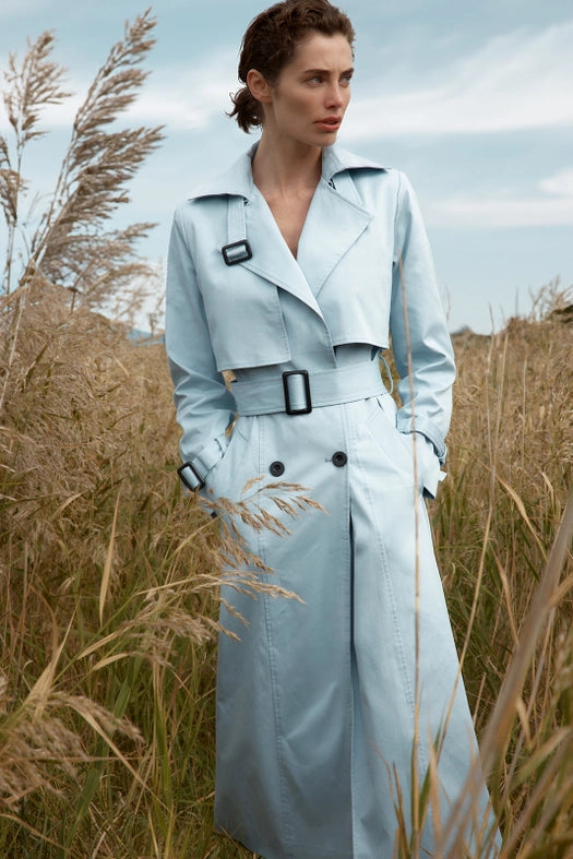 Cotton Trench Coat - Powder Blue-Coats-Sofia Irina-6-POWDER BLUE-Urbanheer