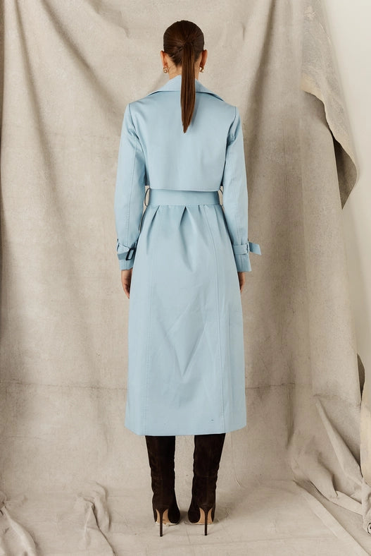 Cotton Trench Coat - Powder Blue-Coats-Sofia Irina-6-POWDER BLUE-Urbanheer