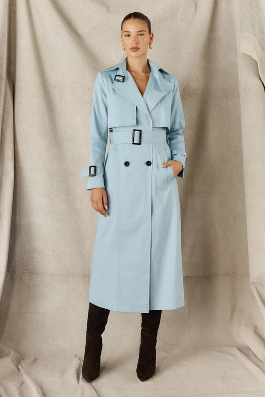 Cotton Trench Coat - Powder Blue-Coats-Sofia Irina-6-POWDER BLUE-Urbanheer