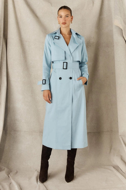 Cotton Trench Coat - Powder Blue-Coats-Sofia Irina-6-POWDER BLUE-Urbanheer