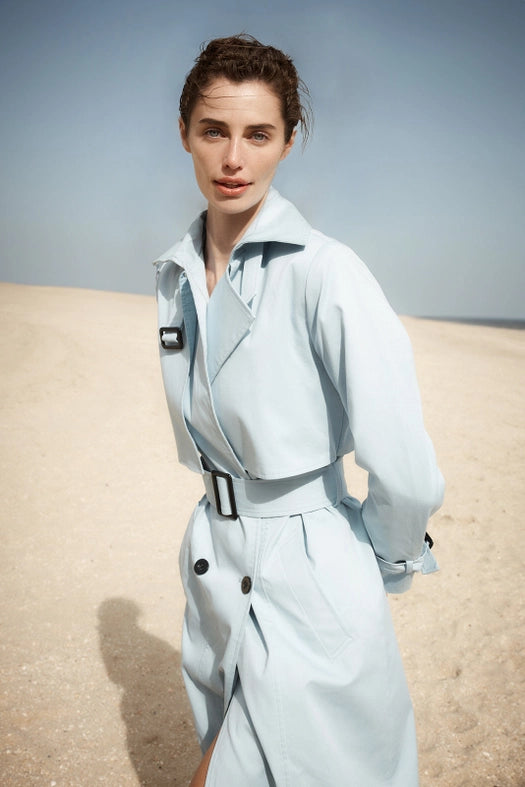 Cotton Trench Coat - Powder Blue-Coats-Sofia Irina-6-POWDER BLUE-Urbanheer