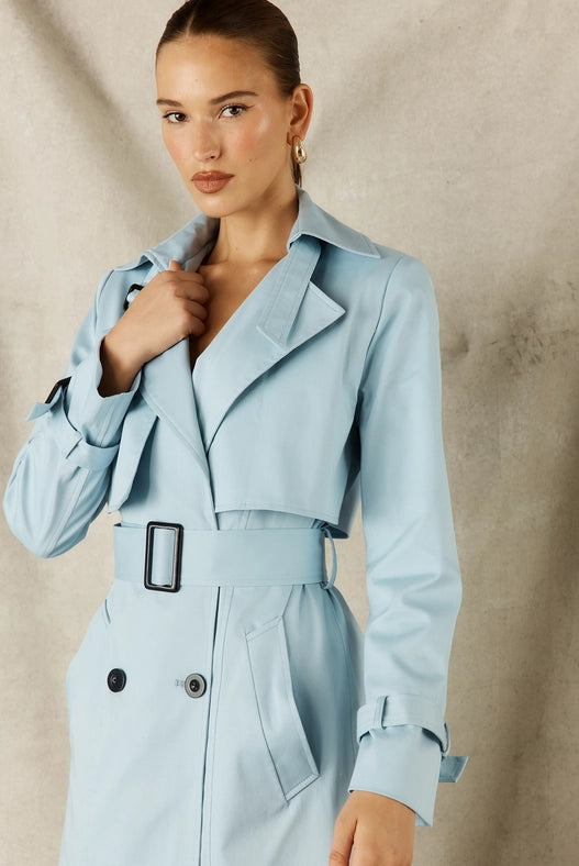Cotton Trench Coat - Powder Blue-Coats-Sofia Irina-6-POWDER BLUE-Urbanheer