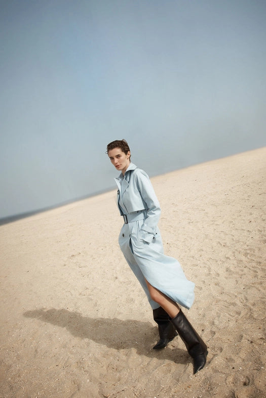 Cotton Trench Coat - Powder Blue-Coats-Sofia Irina-6-POWDER BLUE-Urbanheer