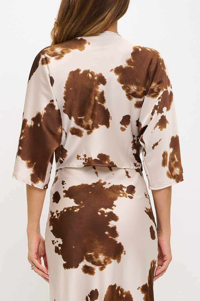 Cow Print Mid Sleeve Top with Front Twist-New Arrival-Reneecollection-Small-BROWN-Urbanheer