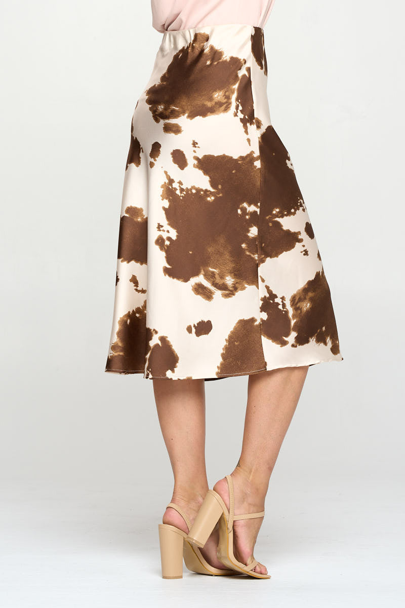 Cow Print Satin Midi Skirt-Skirts-Reneecollection-Urbanheer