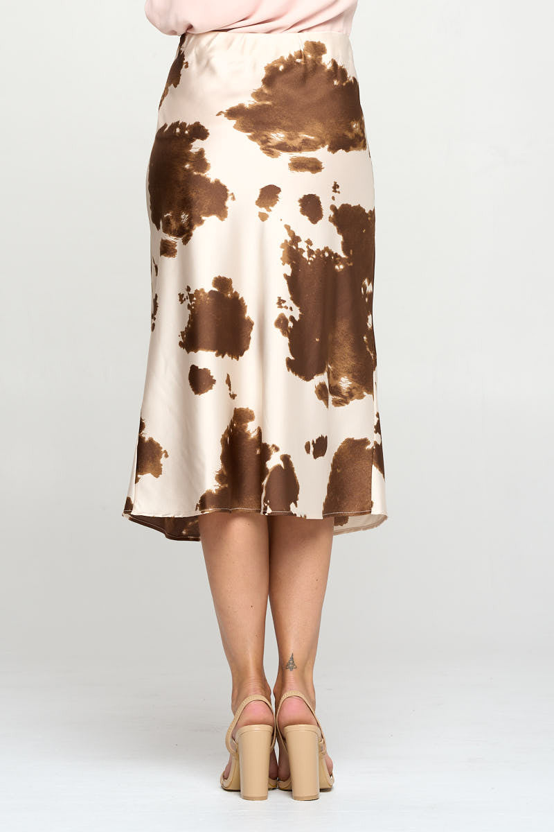 Cow Print Satin Midi Skirt-Skirts-Reneecollection-Urbanheer