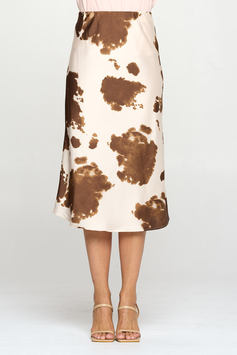 Cow Print Satin Midi Skirt-Skirts-Reneecollection-Urbanheer