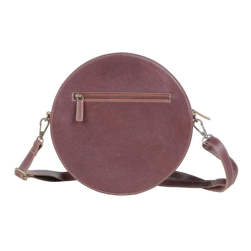 Cowhide Hand Tooled Leather Round Crossbody Shoulder Bag-Crossbody Shoulder Bag-The Sterling Gypsy-10 x 10 x 2 in (25.4 x 25.4 x 5.1 cm)-Urbanheer