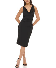 Cowl Neck Ruched Sheath Dress Black-Dress-Kensie & Siena-4-BLACK-Urbanheer