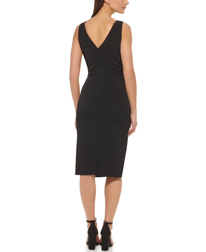 Cowl Neck Ruched Sheath Dress Black-Dress-Kensie & Siena-4-BLACK-Urbanheer