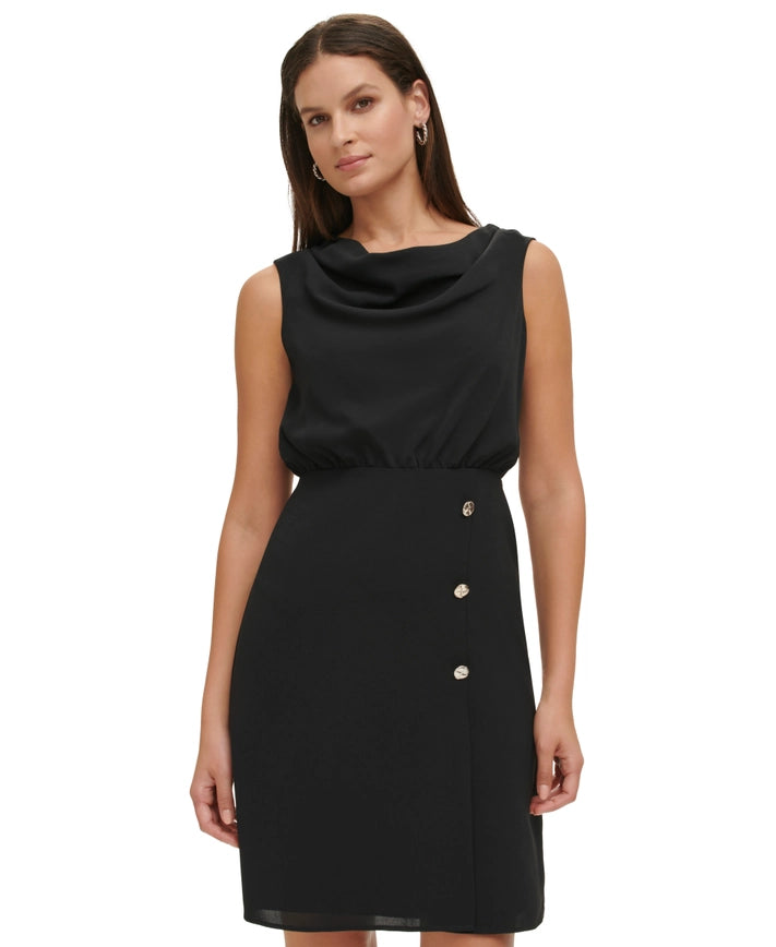 Cowl Neck Shift-Dress-Kensie Dresses-2-BLACK-Urbanheer