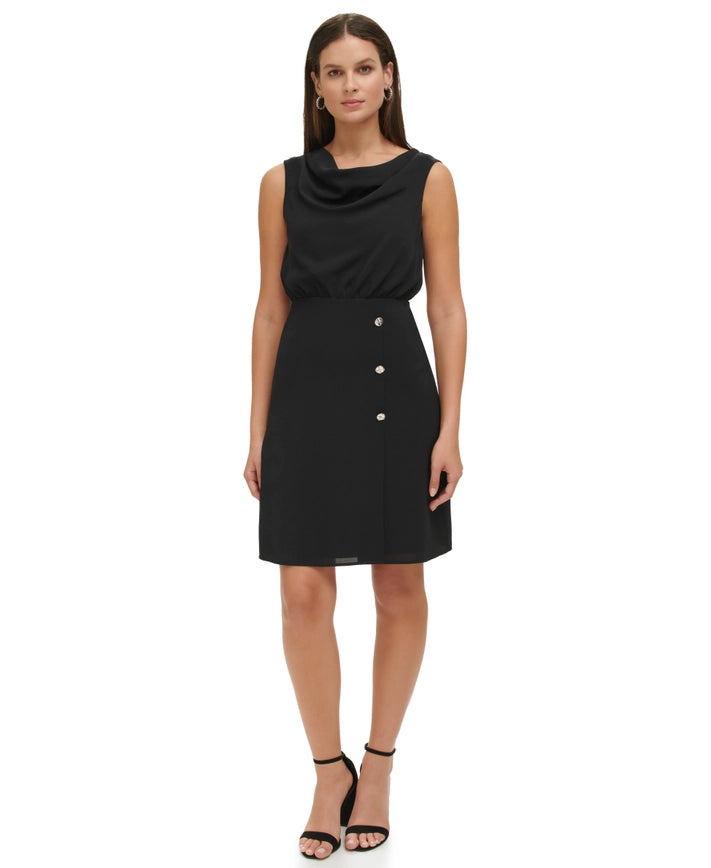 Cowl Neck Shift-Dress-Kensie Dresses-2-BLACK-Urbanheer