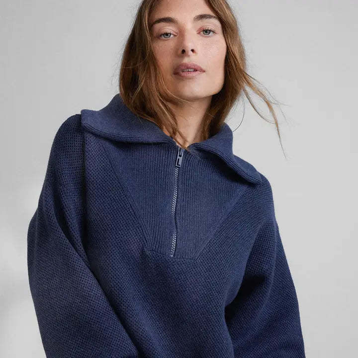 Cozy Cotton Silk Collared Half Zip Deep Blue Heather-Sweatshirt-LUNYA-S-Deep Blue Heather-Urbanheer