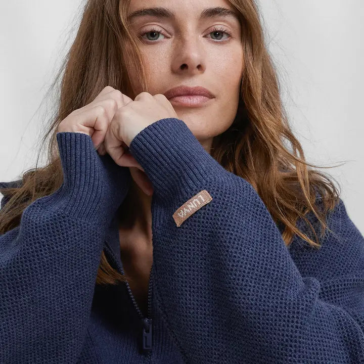 Cozy Cotton Silk Collared Half Zip Deep Blue Heather-Sweatshirt-LUNYA-S-Deep Blue Heather-Urbanheer