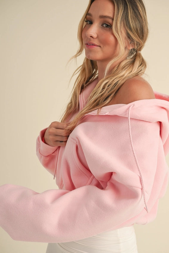 Cozy Fleece Oversized Crop Full Zip Hoodie-Hoodie-KIMBERLY C-S-Pink-Urbanheer