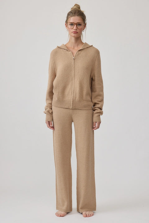 Cozy Knit Zip Hoodie & Wide-Leg Pants Set