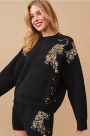 Cozy Knitted Sequin Sweater and Shorts Set Black-Set-Blue B-S-Black-Urbanheer
