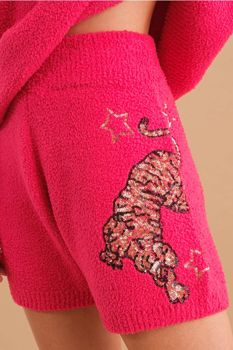 Cozy Knitted Sequin Sweater and Shorts Set HOT PINK-Set-Blue B-S-HOT PINK-Urbanheer
