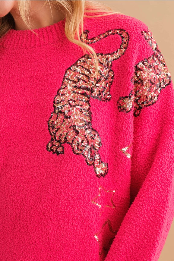 Cozy Knitted Sequin Sweater and Shorts Set HOT PINK-Set-Blue B-S-HOT PINK-Urbanheer