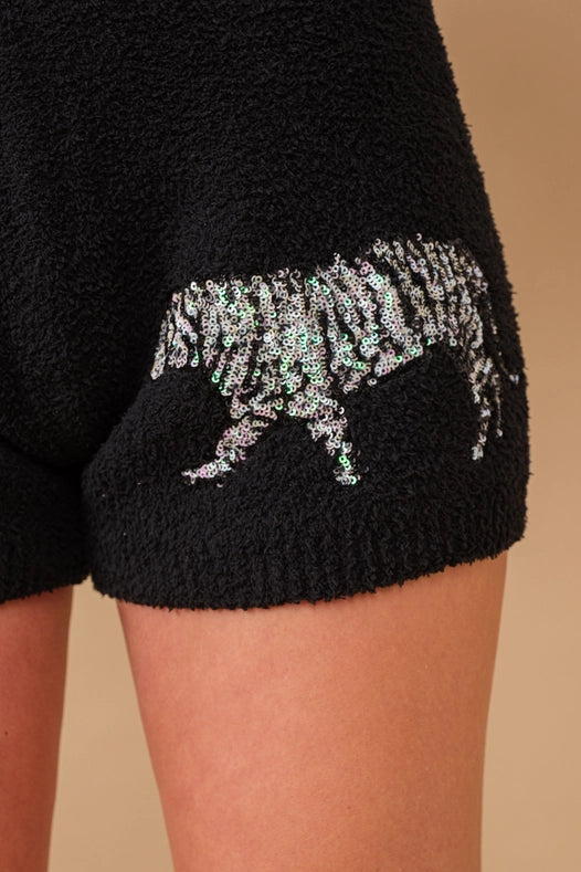 Cozy Multi Tiger Sequin Op With Matching Shorts Black