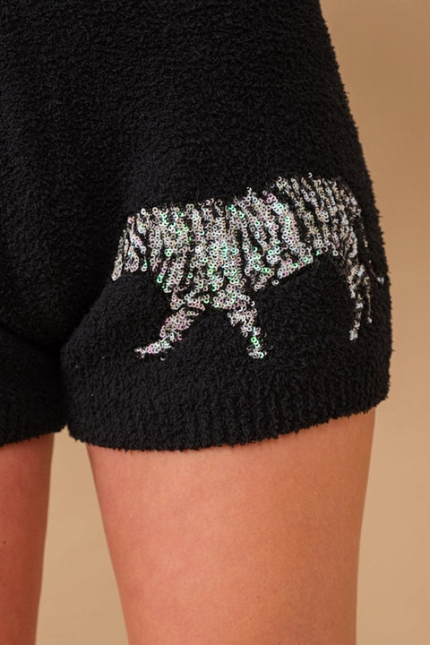 Cozy Multi Tiger Sequin Op With Matching Shorts Black-Set-Blue B-S-BLACK-Urbanheer