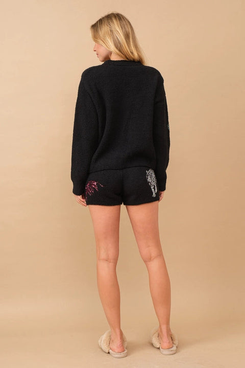 Cozy Multi Tiger Sequin Op With Matching Shorts Black-Set-Blue B-S-BLACK-Urbanheer