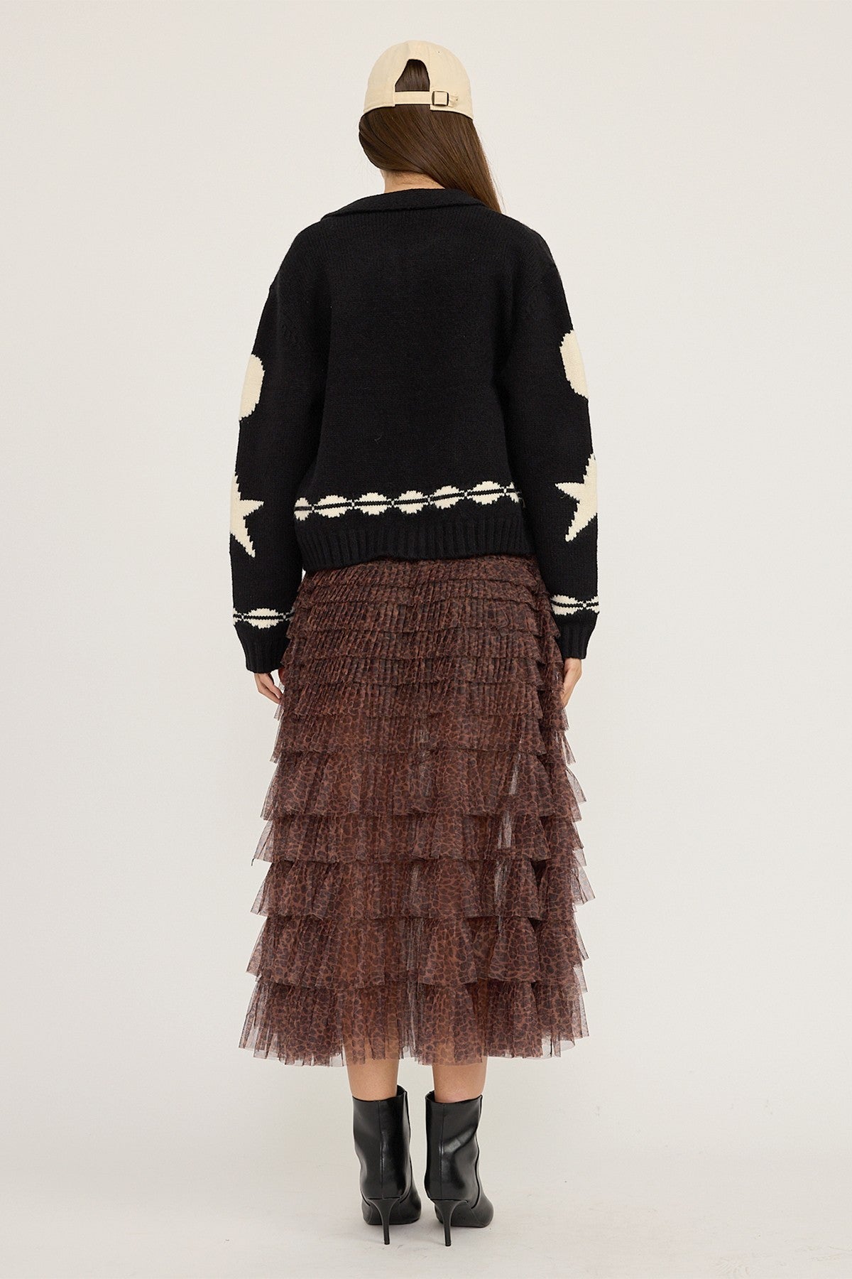 Cozy Pattern Zip Sweater Jacket in Black