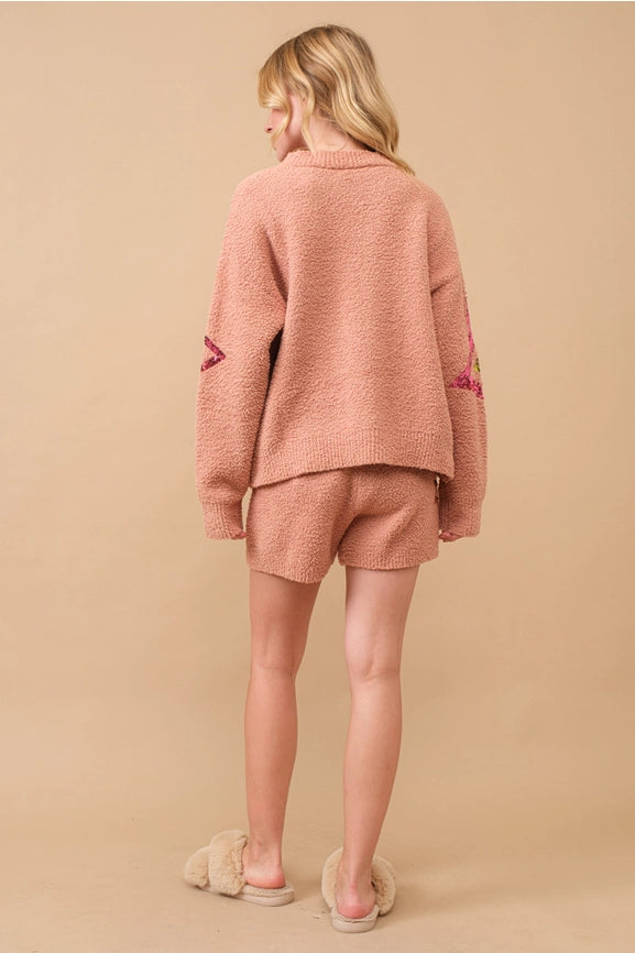 Cozy Soft Sequin Star Sweater with Shorts Set TAUPE-Set-Blue B-S-TAUPE-Urbanheer