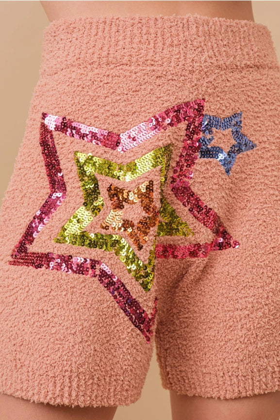 Cozy Soft Sequin Star Sweater with Shorts Set TAUPE-Set-Blue B-S-TAUPE-Urbanheer