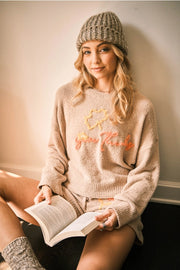 Cozy Soft Yarn Give Thanks Lounge Set-Set-Blue B-S-BEIGE-Urbanheer