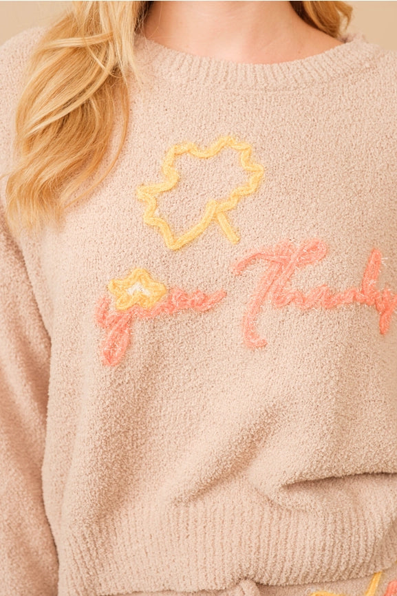 Cozy Soft Yarn Give Thanks Lounge Set-Set-Blue B-S-BEIGE-Urbanheer