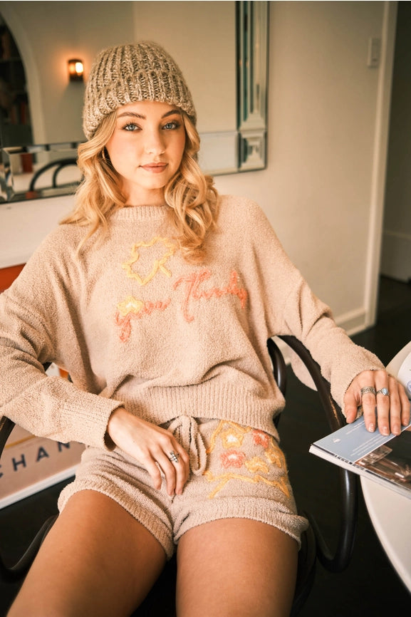 Cozy Soft Yarn Give Thanks Lounge Set-Set-Blue B-S-BEIGE-Urbanheer